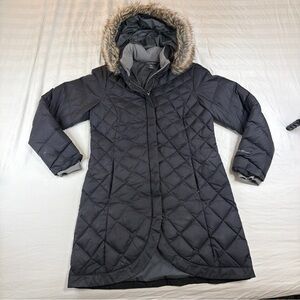 Eddie Bauer Women's Large Down Parka Quilted Hooded Coat 80% Down Faux Fur